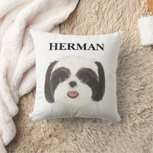 Coussin Personnalisé réversible noir et blanc Shih Tzu