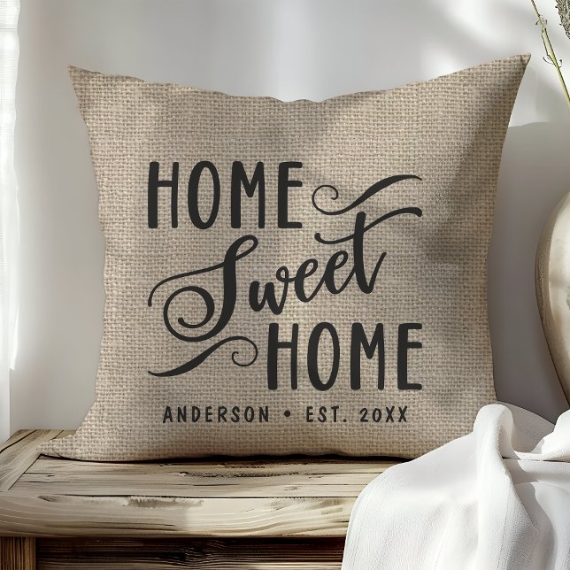 Coussin Personnalisé Rustic Faux Burlap Accueil Sweet Home (Créateur téléchargé)