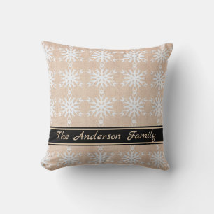 Coussin Personnalisé Rustique Burlap Motif de flocon de ne