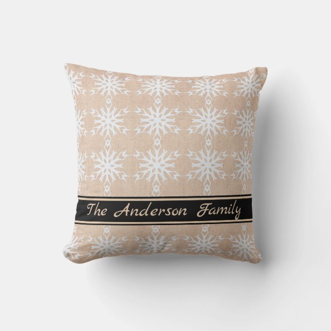 Coussin Personnalisé Rustique Burlap Motif de flocon de ne (Recto)