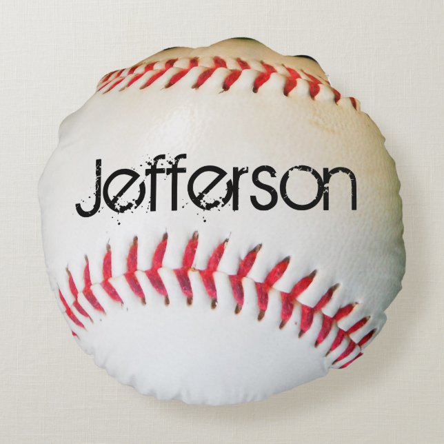 Coussin personnalisé White Baseball rouge couture (Dos)
