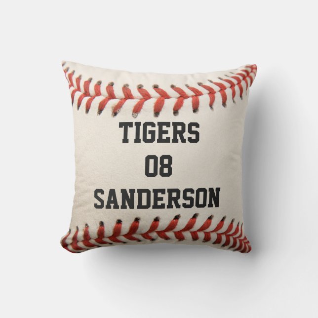 Coussin personnalisé White Baseball rouge couture (Recto)