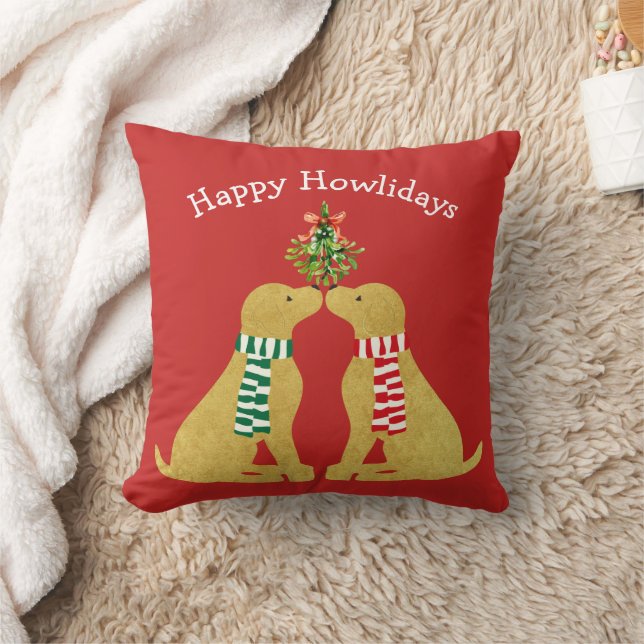 Coussin Personnalisé Xmas Golden Retrievers Kissing Mistle (Couverture)