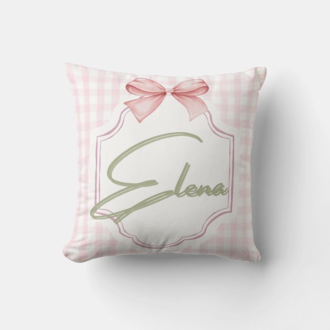 Coussin Personnalisée Elena Baby Girl Nursery Bow&En vichy (Recto)