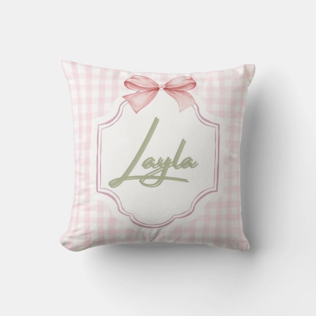 Coussin Personnalisée Layla Baby Girl Nursery Bow&En vichy (Recto)