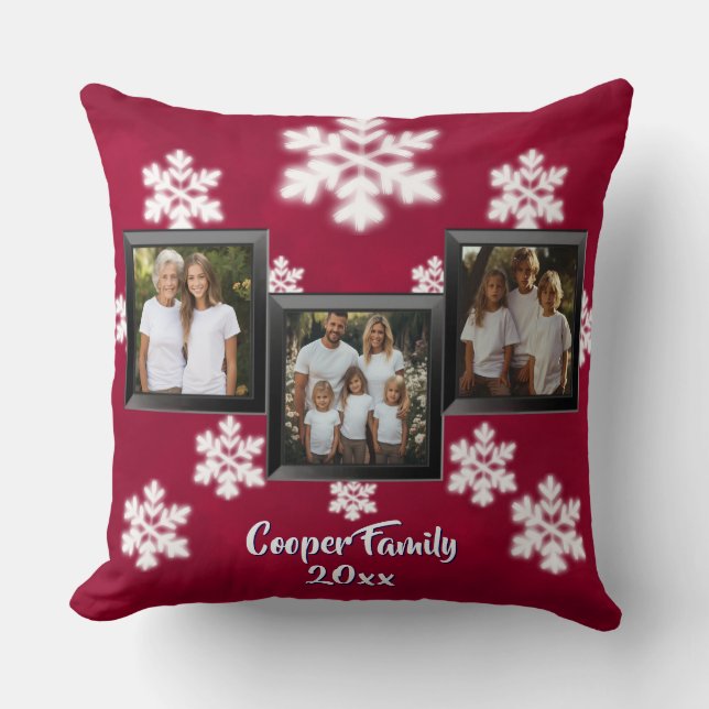Coussin Personnaliser 3 photo Flammes de neige de Noël (Recto)