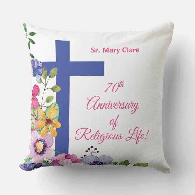 Coussin Personnaliser, 70e anniversaire Nun vie religieuse (Recto)