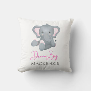 Coussin Personnaliser Dream Big Rose Grey Elephant Baby Gi