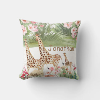 Coussin Personnaliser girafe aquarelle verdure nurserie
