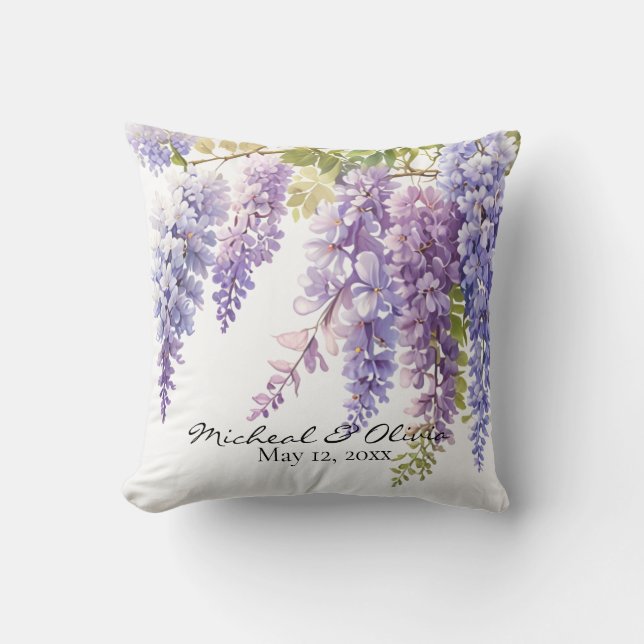 Coussin Personnaliser la glycine de l'aquarelle violette f (Recto)