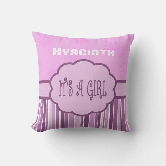 Coussin Personnaliser les nuances de rose Stripe It a Girl (Recto)