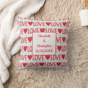 Coussin Personnalisez Cœurs d'Amour Rouges et Blancs Date