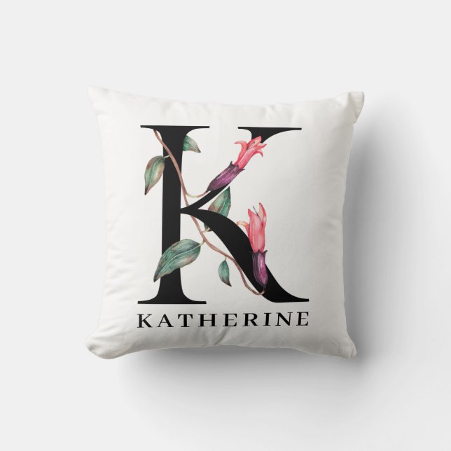 Coussin Personnalité de l'alphabet floral K monogram (Recto)