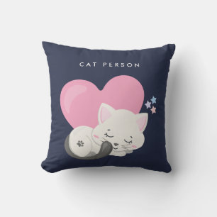 Coussin Personne Chat Texte mignon Blanc Kitty Chat Dormir