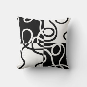 Coussin Persuasion linéaire II : noir et blanc Abstrait