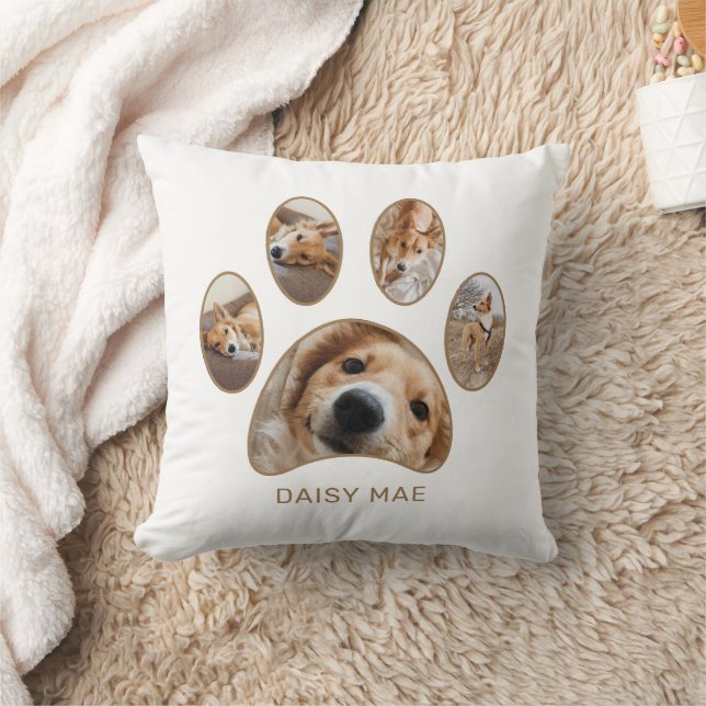 Coussin Pet Lovers Gold Empreinte de patte Nom Photo Colla (Couverture)