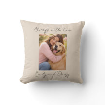Pet Photo Name Text Throw Pillow Beige Love Always
