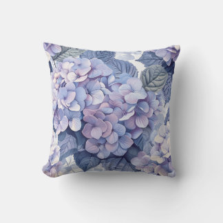 Coussin Pétales de fleurs bleues pourpres de l'Hydrangea h