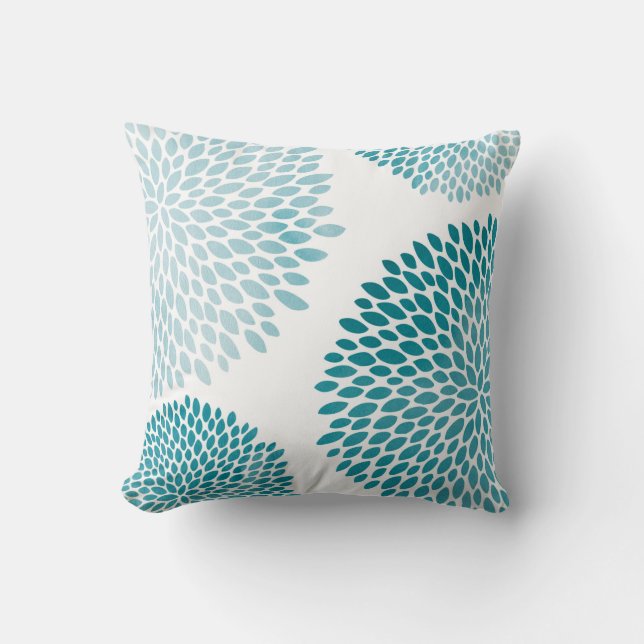 Coussin Pétales modernes de fleur de vert de turquoise (Recto)