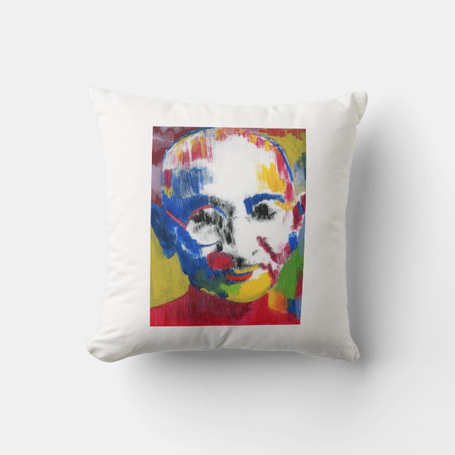 Coussin Peter Max aquarelle colorée Mahatma Gandhi (Recto)