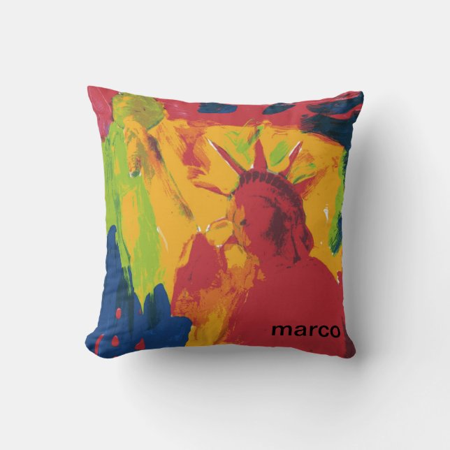Coussin Peter Max aquarelle colorée Statue de la liberté (Recto)