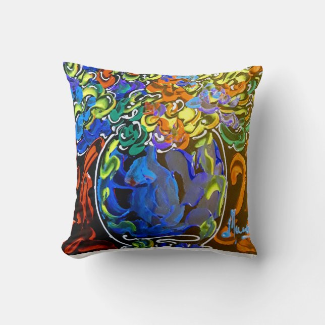 Coussin Peter Max aquarelle colorée Vase et fleurs (Recto)
