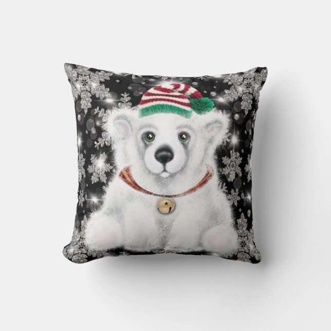 Coussin Petit bébé ours polaire de Noël, petit ours de Pèr (Recto)
