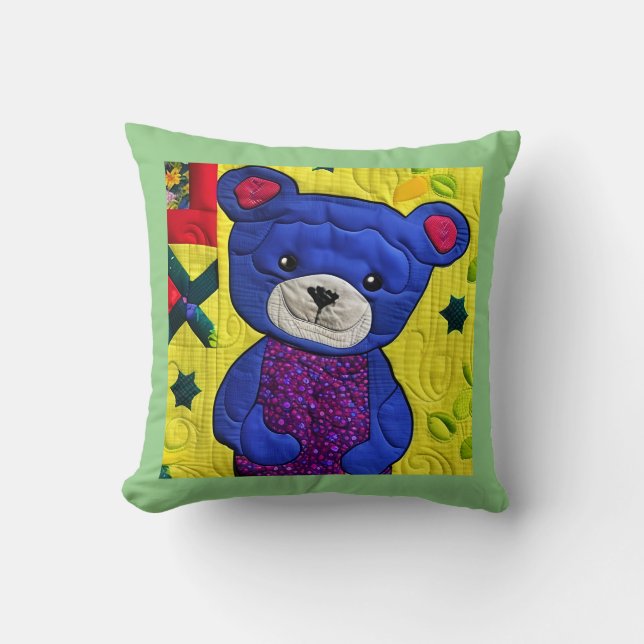 Coussin Petit Bleu Teddy Bear Quilt Comme Design (Recto)