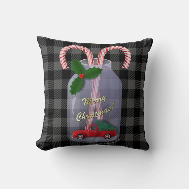 Coussin Petit Camion rouge - automne et Noël (Recto)