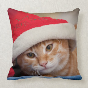 Coussin Petit chaton dans le casquette rouge de Noël