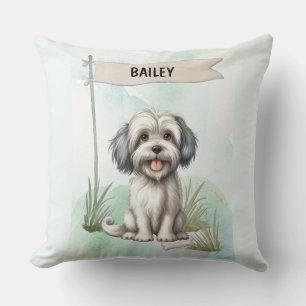 Coussin Petit Chien Lion Aquarelle Personnalisé