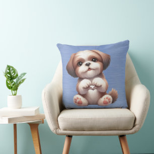 Coussin PETIT CHIEN POPULAIRE LHASA Brown ET BLANC