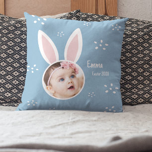 Coussin Petit Enfant Photo avec Bunny Ears et nom Pâques