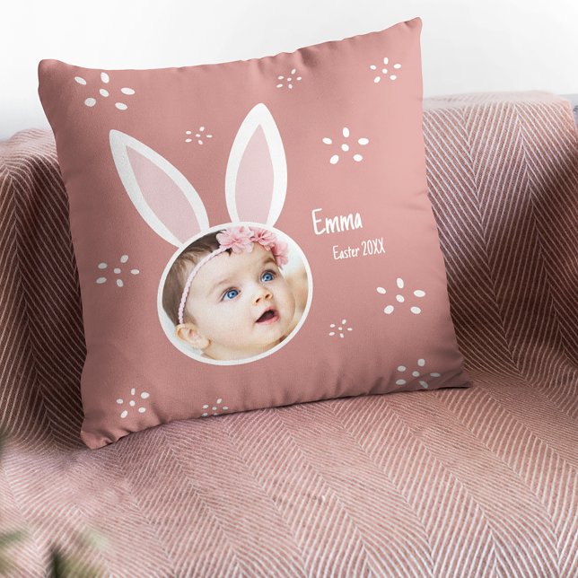 Coussin Petit Enfant Photo avec/ Bunny Ears + Nom Rose de  (Créateur téléchargé)