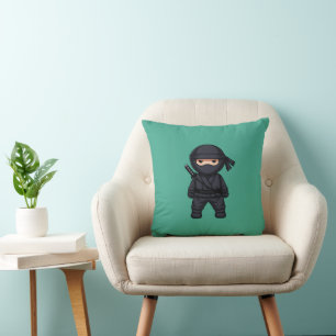 Coussin Petit guerrier ninja sur fond vert