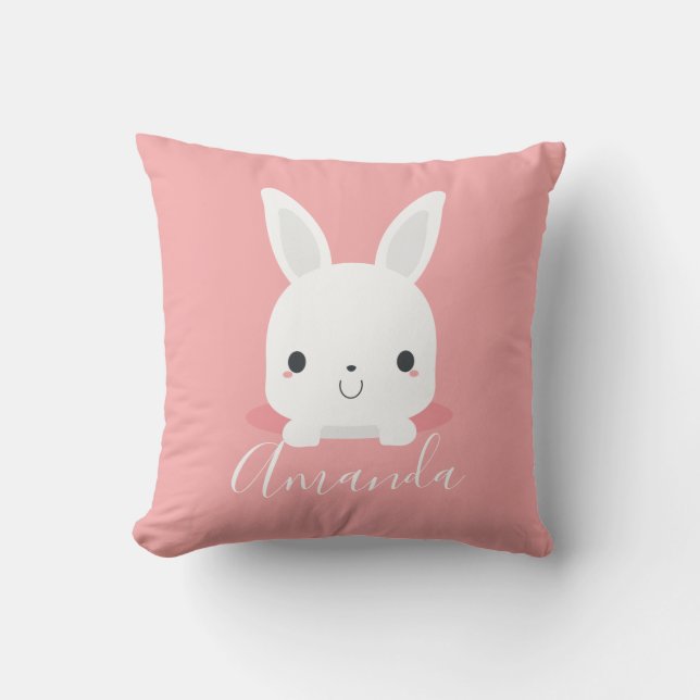 Coussin Petit lapin rosé mignon lapin avec nom personnalis (Recto)