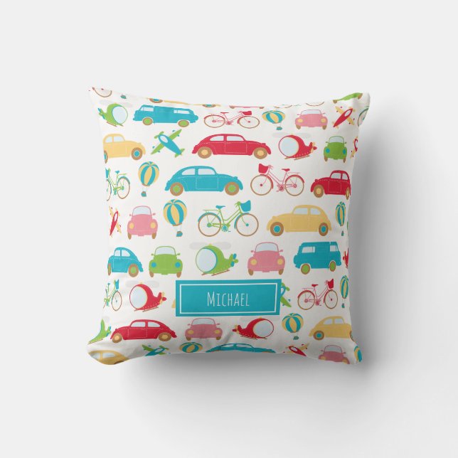 Coussin Petit Motif de véhicule avec prénom (Recto)