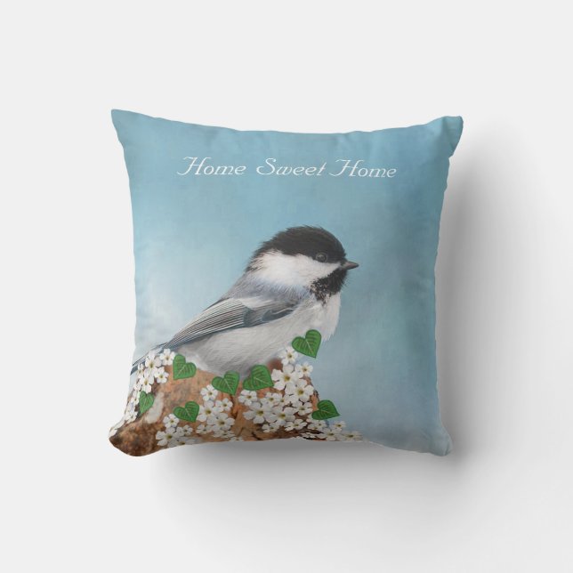Coussin Petit Oiseau & Fleurs Accueil Sweet Home (Recto)