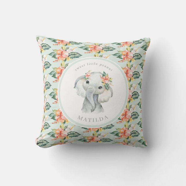 Coussin Petit petit petit cacahuète bébé fleuri d'éléphant (Recto)