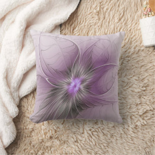 Coussin Petite Beauté Moderne Gris Mauve Art Fractal Fleur
