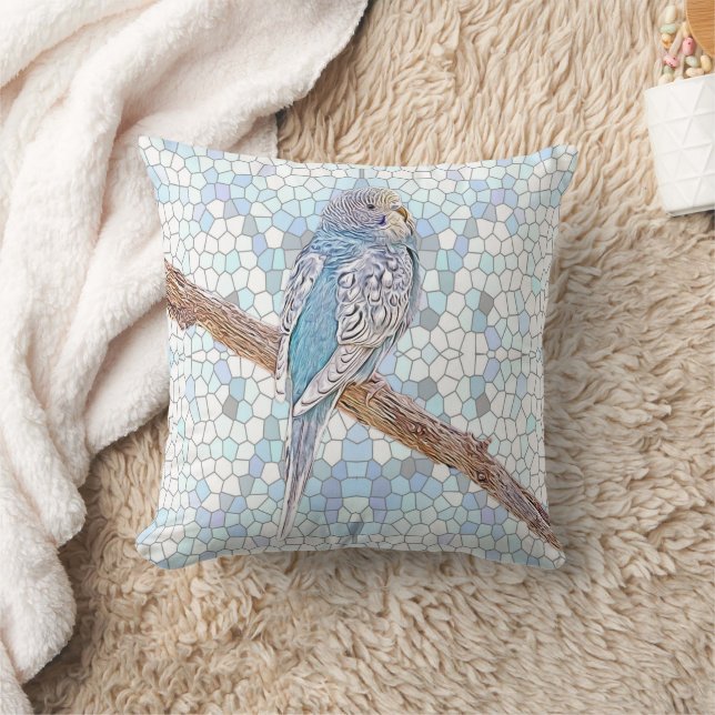 Coussin Petite bougie bleue sur arrière - plan en mosaïque (Couverture)