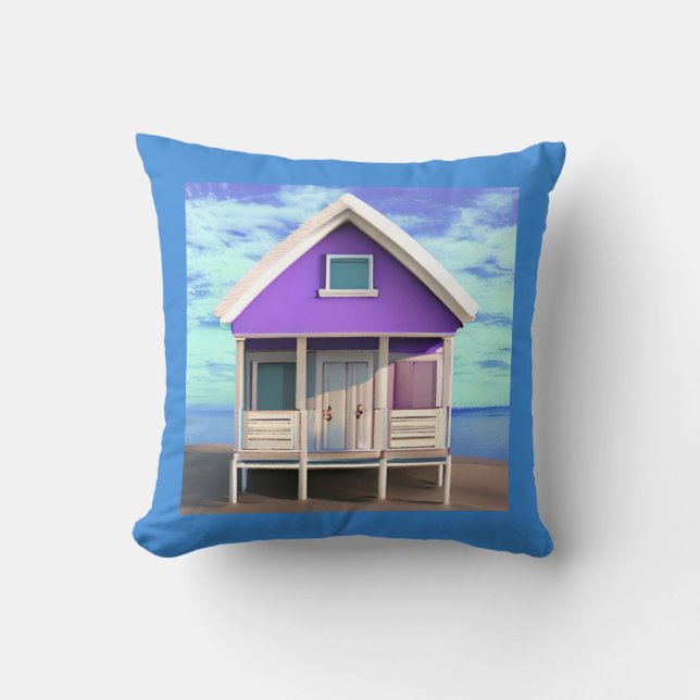 Coussin Petite cabane de plage sur le sable (Recto)