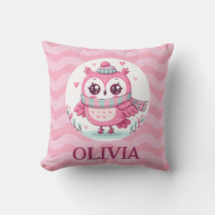Coussin Petite chouette rose mignonne avec écharpe