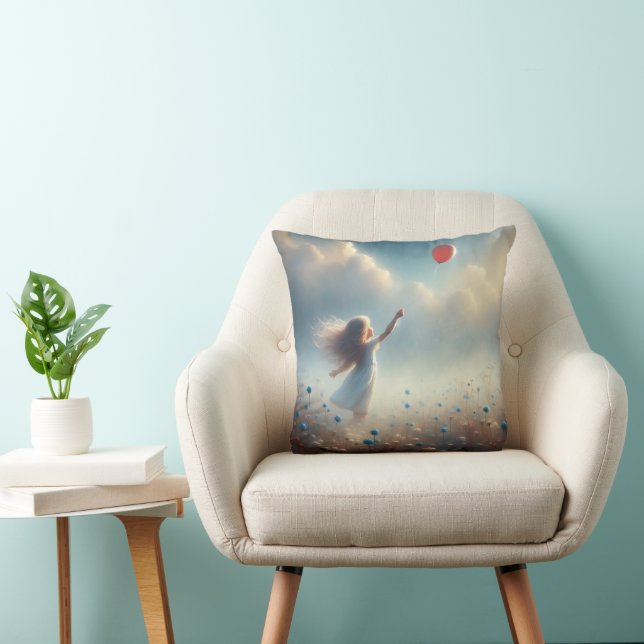 Coussin Petite Fille Avec Balloon Rouge (Chaise)