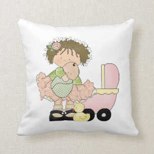Coussin Petite fille/boguet et poupée mignons