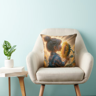 Coussin Petite Fille En Fleur De Soleil