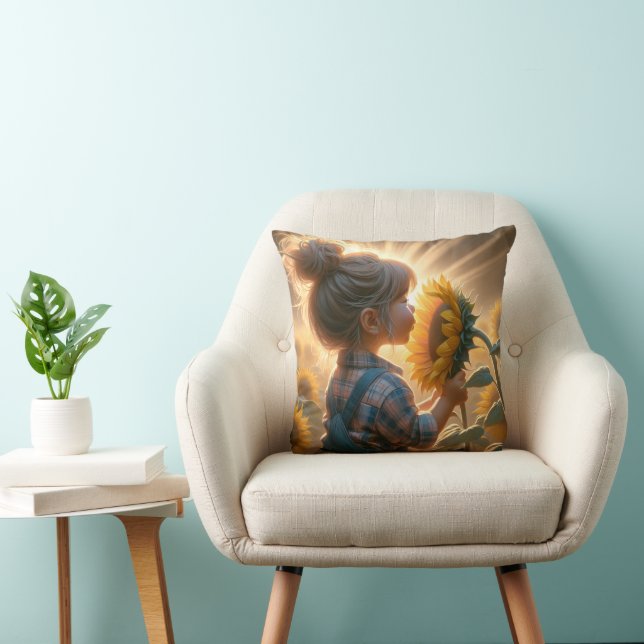 Coussin Petite Fille En Fleur De Soleil (Chaise)