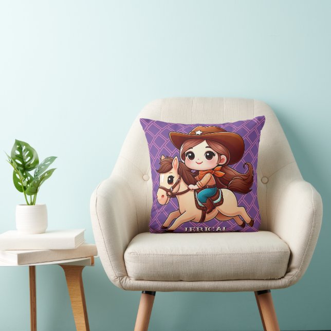 Coussin Petite fille et cheval Occidental Anniversaire (Chaise)