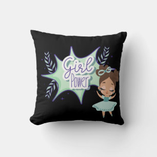 Coussin Petite fille, fille puissance verte et noire