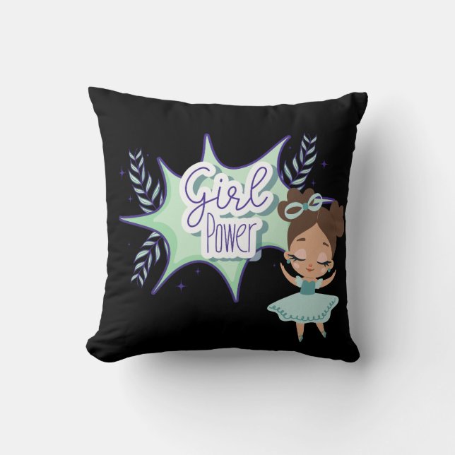 Coussin Petite fille, fille puissance verte et noire (Recto)